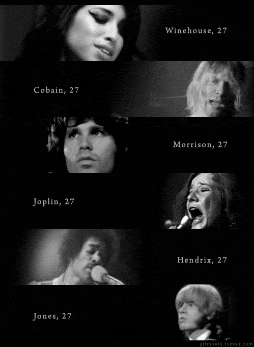 Amy Winehouse, Janis Joplin, Jimi Hendrix e Kurt Cobain, mortos aos 27 