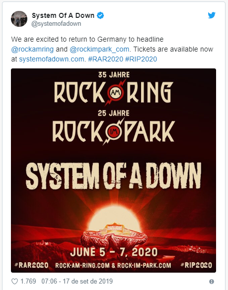 System of a Down anuncia volta aos palcos em 2020