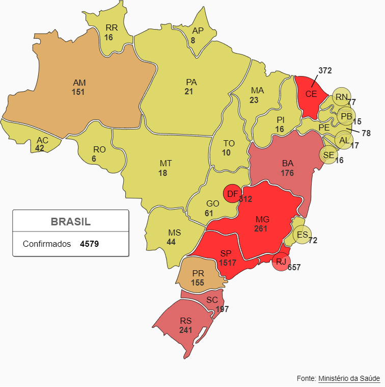 coronavirus casos no brasil
