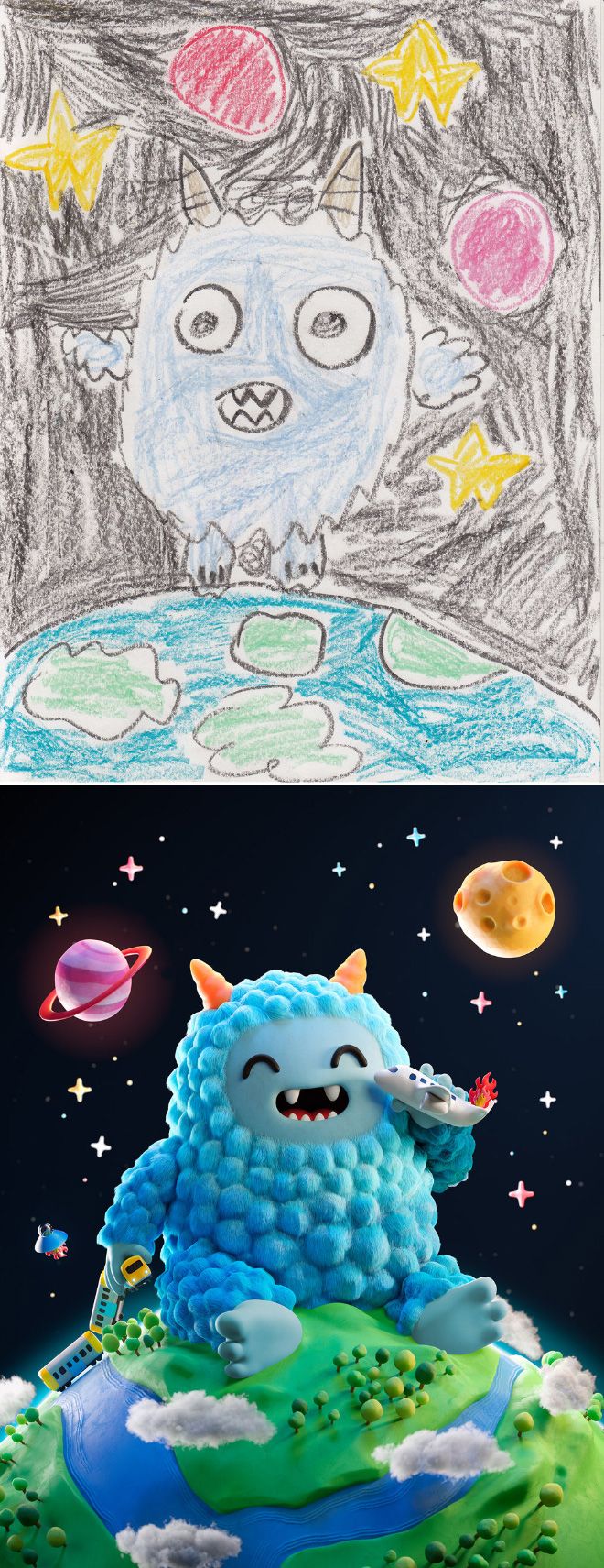 Em projeto Monster Project artistas recriam desenhos feitos por criancas 18