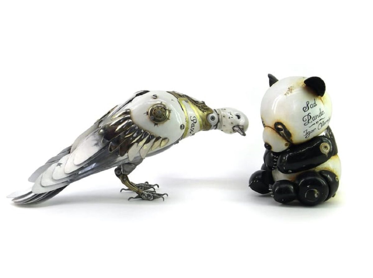 Artista cria esculturas de animais com pecas mecanicas descartadas em estilo Steampunk 2